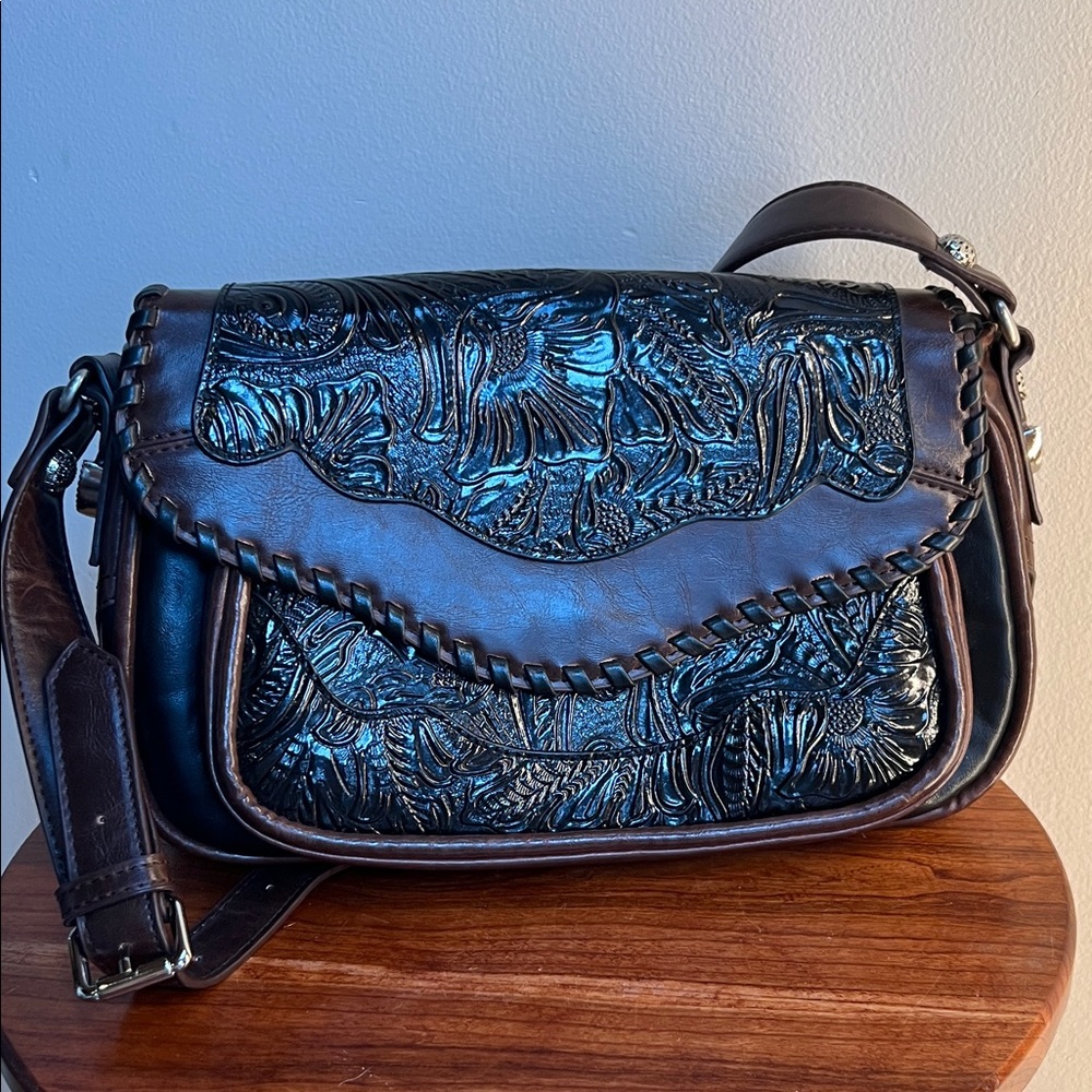 MC Black and Brown Embossed shoulder Bag